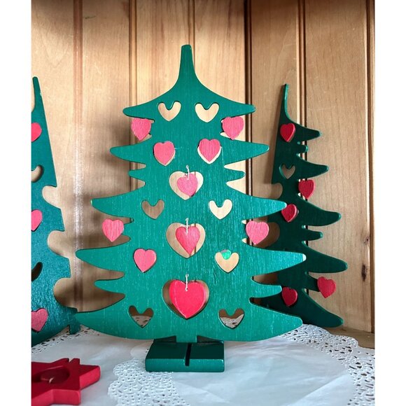 Vintage Dept 56 Wooden Christmas Trees Heart Cutouts Star Topper Ornament - Picture 3 of 3